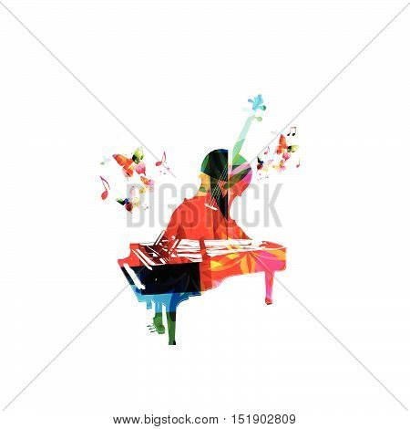 Creative music concept vector illustration, colorful piano and violoncello, music instruments with music notes. Design for poster, brochure, music concert, festival, music shop, music style template