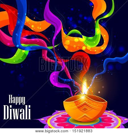 easy to edit vector illustration of decorated diya for Happy Diwali holiday background