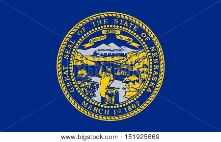Nebraskan official flag symbol. American patriotic element. USA banner. United States of America background. Flag of the US state of Nebraska in correct size and colors illustration