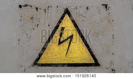 Attention sign, high voltage sign, high voltage warning sign, grunge electricity