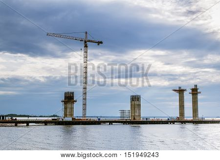 Saint-Petersburg.Russia.Aug 10 2014.View of the construction of the ring road on Kanonersky island in St. Petersburg.