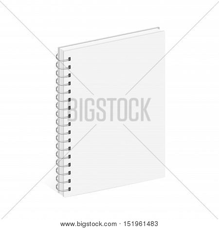 Blank Spiral Notebook Template. White covers. Isometric view on white background. Realistic mockups. Vector illustration