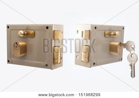 an security lock with cylinder and key door handle