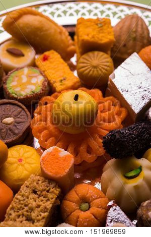 Mix Mithai or indian milk made sweets, favourite diwali, holi, dussehra, indian or pakistani wedding sweet food