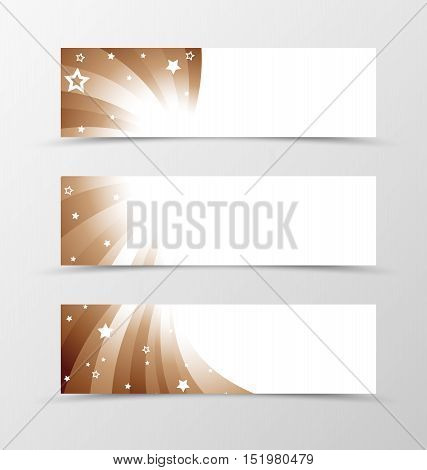 Set of banner swirl design. Light banner for header in coffee with milk colors with stars. Design of banner in bright wavy style. Vector illustration
