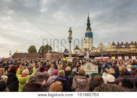 Czestochowa Poland - October 15 2016: United Atonement all-day prayer meeting people from all over Polish who repented of his sins and his compatriots before the top Jasna Gora.