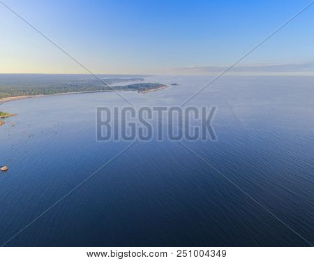Aerial View Of Seashore With Beach, Lagoons And Coral Reefs. Coastline With Sand And Water. Tropical