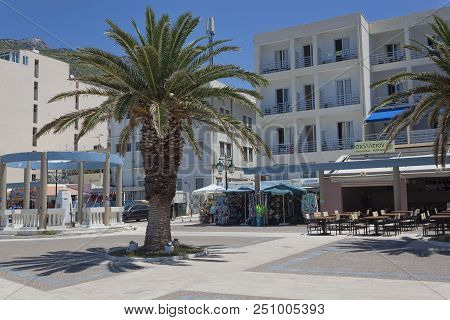 Loutraki, Greece - July 3, 2018: On The Street Of Loutraki On A Summer Day