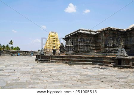 View Of North East Courtyard, Chennakeshava Temple Complex, Belur, Karnataka, India. The East Gopura