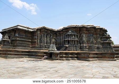 View Of Stellate, Star Shape, Form Of Shrine Outer Wall At The Chennakeshava Temple. Belur, Karnatak