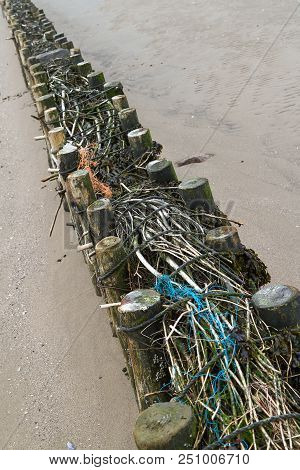 Breakwaters Protrude Into The Wadden Sea At Low Tide Near Nordstrand, Schleswig-holstein, Germany