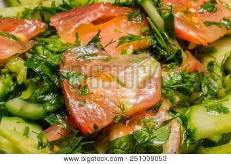 Healthy Summer Vegetable Salad Closeup Concept Of Cooking And Diet