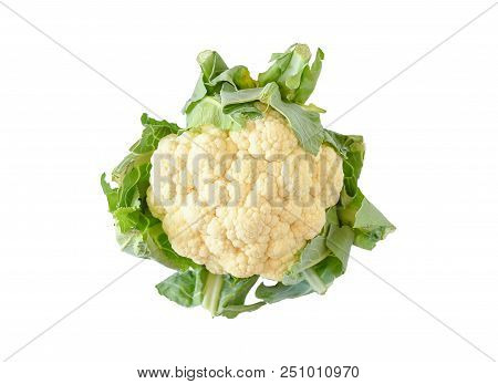 Freshness Single Cauliflower On White Background And Clipping Path, Vegetable Full With Nutrition An