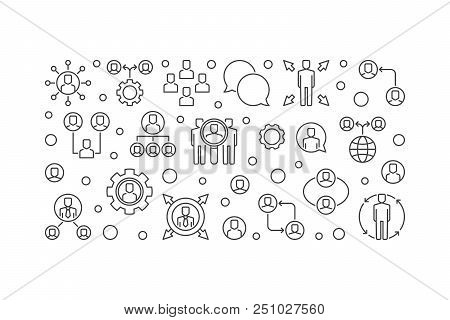 Outsourcing Vector Concept Horizontal Banner Or Illustration In Thin Line Style