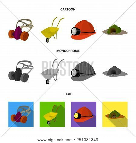 Headphones And Raspirator, Wheelbarrow, Helmet With A Lantern, The Entrance To The Mine.mining Indus