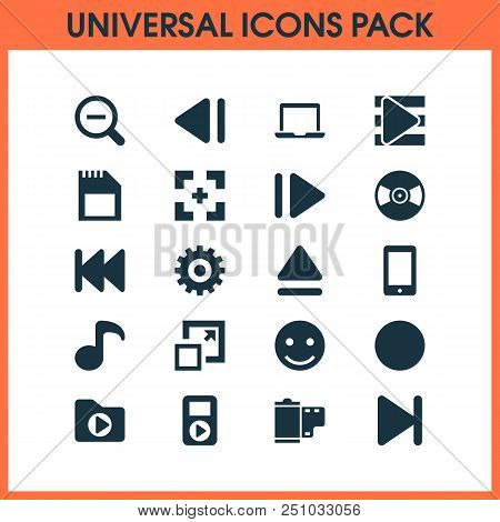 Multimedia Icons Set With Slow Backward, Record, Eject And Other Song List Elements. Isolated  Illus