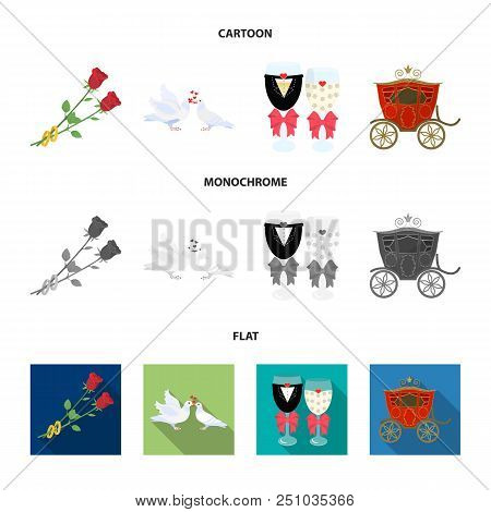 Wedding And Attributes Cartoon , Flat, Outline, Black Icons In Set Collection For Design.newlyweds A