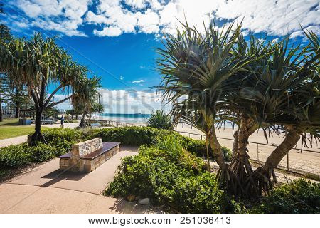 MOOLOOLABA, AUSTRALIA, JUL 22 2018: People enjoying summer day at Mooloolaba beach - a famous tourist destination in Queensland, Australia.