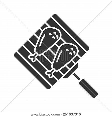 Hand Grill With Chicken Legs Glyph Icon. Grilled Turkey Drumsticks. Silhouette Symbol. Negative Spac