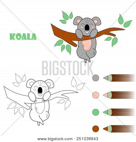 Coloring Book Page For Children. Cartoon Koala. Vector Illustration