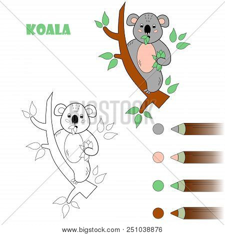 Coloring Book Page For Children. Cartoon Koala. Vector Illustration
