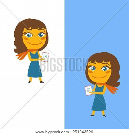 Back To School. Vector Smiling Cartoon Girl Teacher Isolated On White Background.