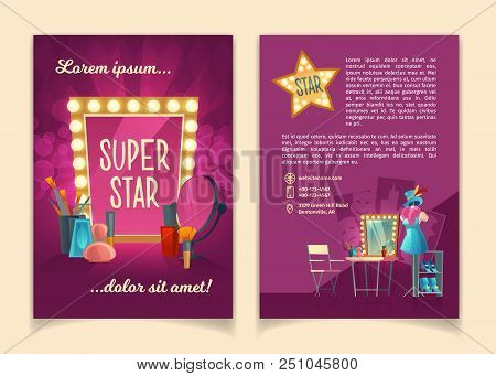 Vector Cartoon Brochure For Advertising Concert Tours Of Famous Artists, Theater Groups And Circus T