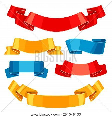 Set Of Colored Ribbons And Banners. Collection For Decoration.