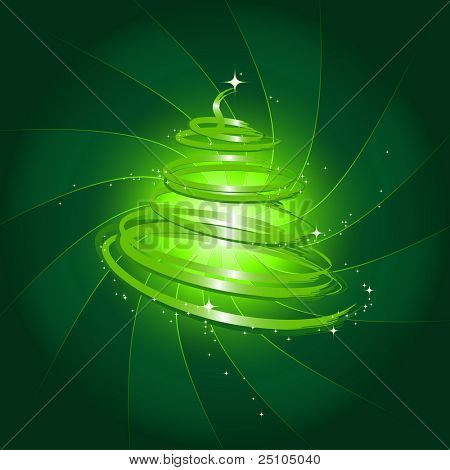 illustration d'un arbre de Noël stylisé sur fond swirly