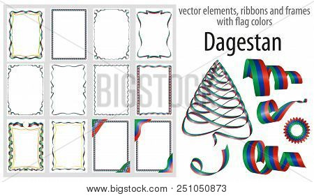 Vector Elements, Ribbons And Frames With Flag Colors Dagestan, Template For Your Certificate And Dip