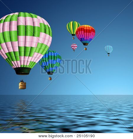 paio di colorate mongolfiere volare sopra l'oceano