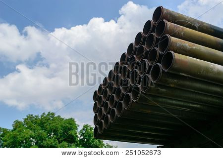 Russian Missile Artillery On The Road, Captured By Ukraine In The Donbass. Weapons From The Battlefi