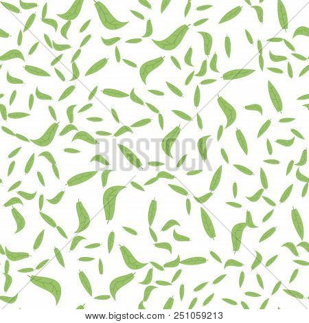 Seamless Pattern With Green Leaves. Flat Vector Style