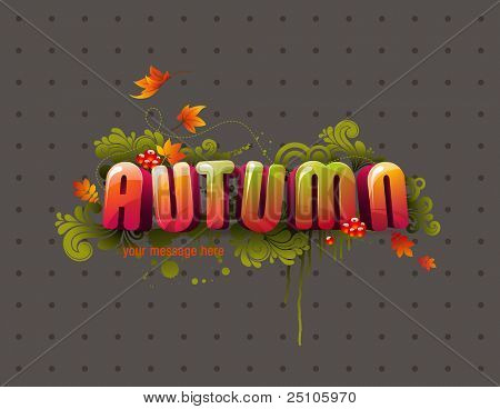 colorato autunno titolo 3D con volare foglie, turbinii e bacche