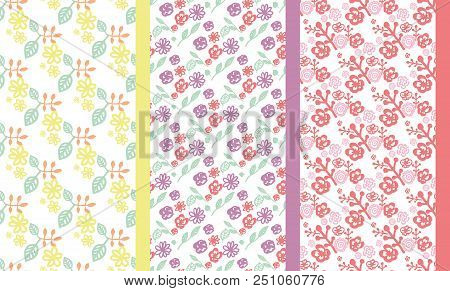 Set Of Doodle Floral Pattern. Vector Illustration. Textile Or Paper Design