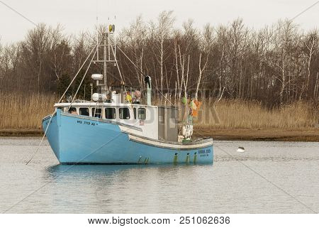 Scituate, Massachusetts, Usa - January 10, 2018: Commercial Fishing Boat Sandra Jean Moored In Scitu