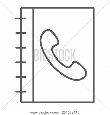 Phone Book Thin Line Icon, Contact And Telephone, Adress Book Sign, Vector Graphics, A Linear Patter