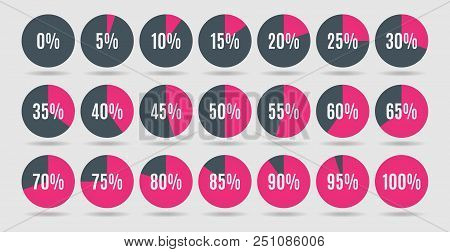 Set Of Colorful Circle Percentage Diagrams For Infographics, 0 5 10 15 20 25 30 35 40 45 50 55 60 65