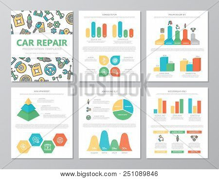 Set Of Colored Car Service And Auto Repair Elements For Multipurpose A4 Presentation Template Slides