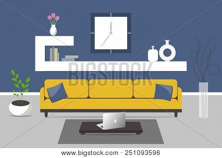 Living Room Design. Flat Style. Vector Illustration.