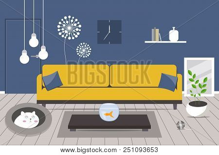 Living Room Design. Flat Style. Vector Illustration.