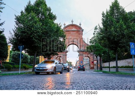 Ferrara, Italy - July, 23, 2018: evening traffic in Ferrara, Italy