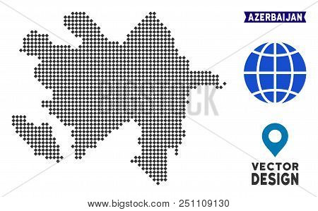 Dot Azerbaijan Map. Vector Territory Map In Dark Gray Color. Pixels Have Rhombus Form.