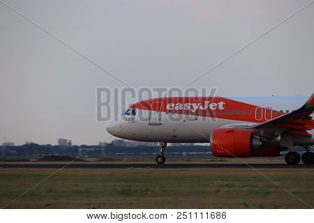 Amsterdam The Netherlands - July 26th 2018: G-uzha Easyjet Airbus A320neo Takeoff From Polderbaan Ru