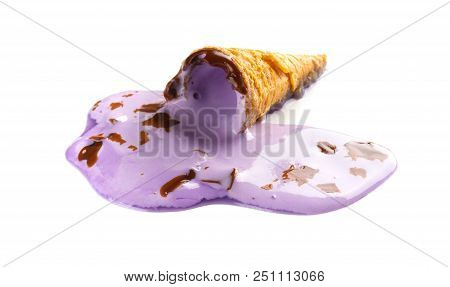 Mini Sweet Potato Flavor Ice Cream Cone In A Melting Process On Blue Background