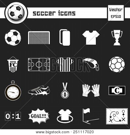 Soccer Icons On Isolated Background. Football Icons Set. Vector Illustration