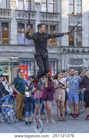 Amsterdam, Netherlands - July 02, 2018: Artists Perform In Front Of The Audience In Dam Square