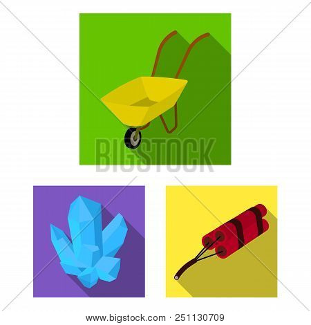 Mining Industry Flat Icons In Set Collection For Design. Equipment And Tools Vector Symbol Stock  Il
