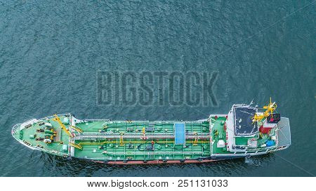 Aerial Top View Oil Tanker Ship, Tanker For Import Export Business Logistic And Transportation.