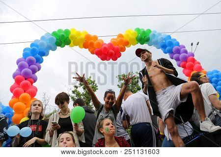 Sofia, Bulgaria - 9 June 2018: People Participate In The Annual Lgbt Sofia Pride Parade For Equality